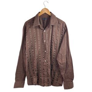 Ted Baker Men's Brown Striped Long Sleeve Button Down Dress Shirt Top Size 6